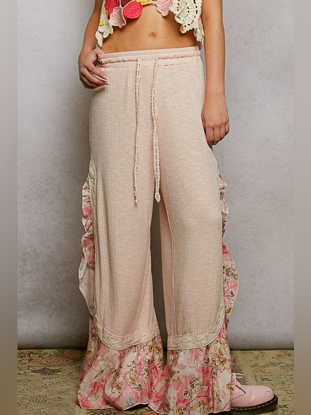 POL Home Sweet Harmony Floral Ruffle Pants - Picture 1 of 5